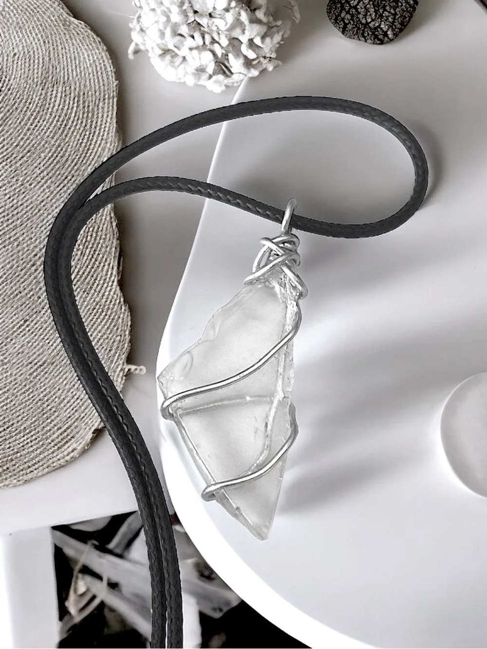5 For $25💫Handcrafted Wire Wrapped Clear Sea Glass Pendant Necklace